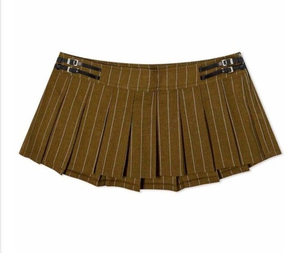 Miaou Reno Micro Skirt S pinstripe woven blend fabric Leather Striped Mini